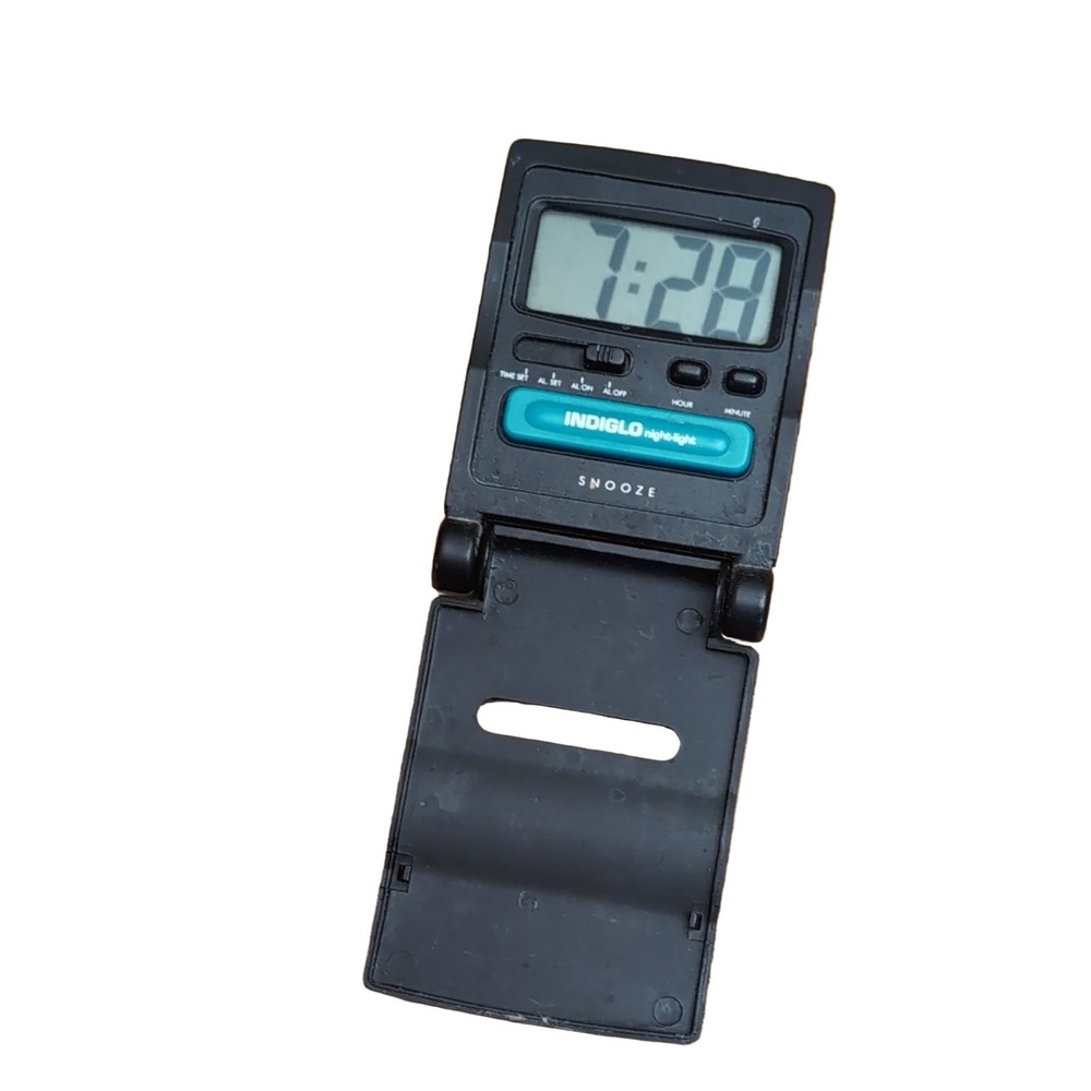 Timex Indiglo Travel Alarm Clock Black Digital Foldable Battery Powered